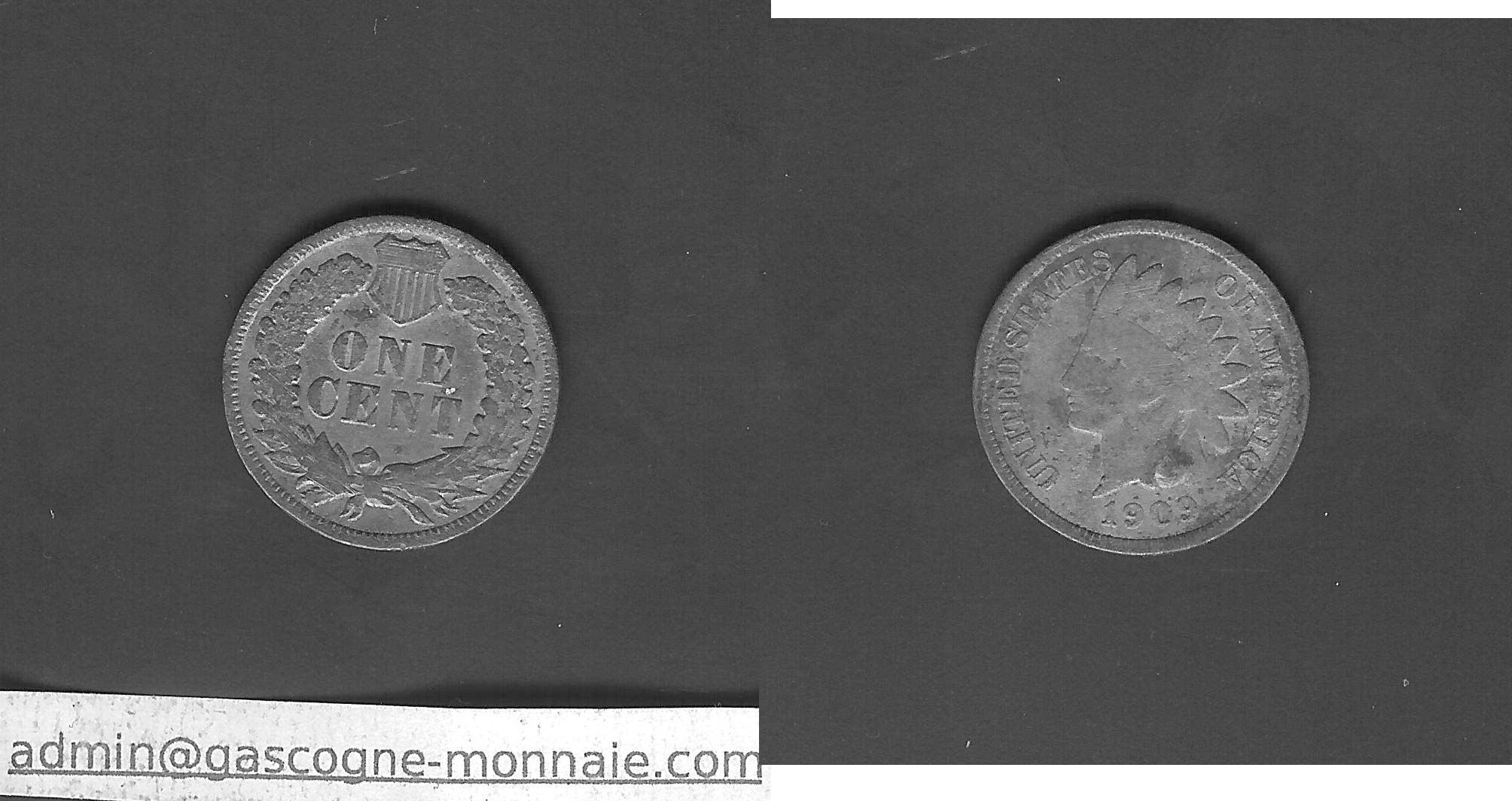 USA Indian head cent 1909 F/gF